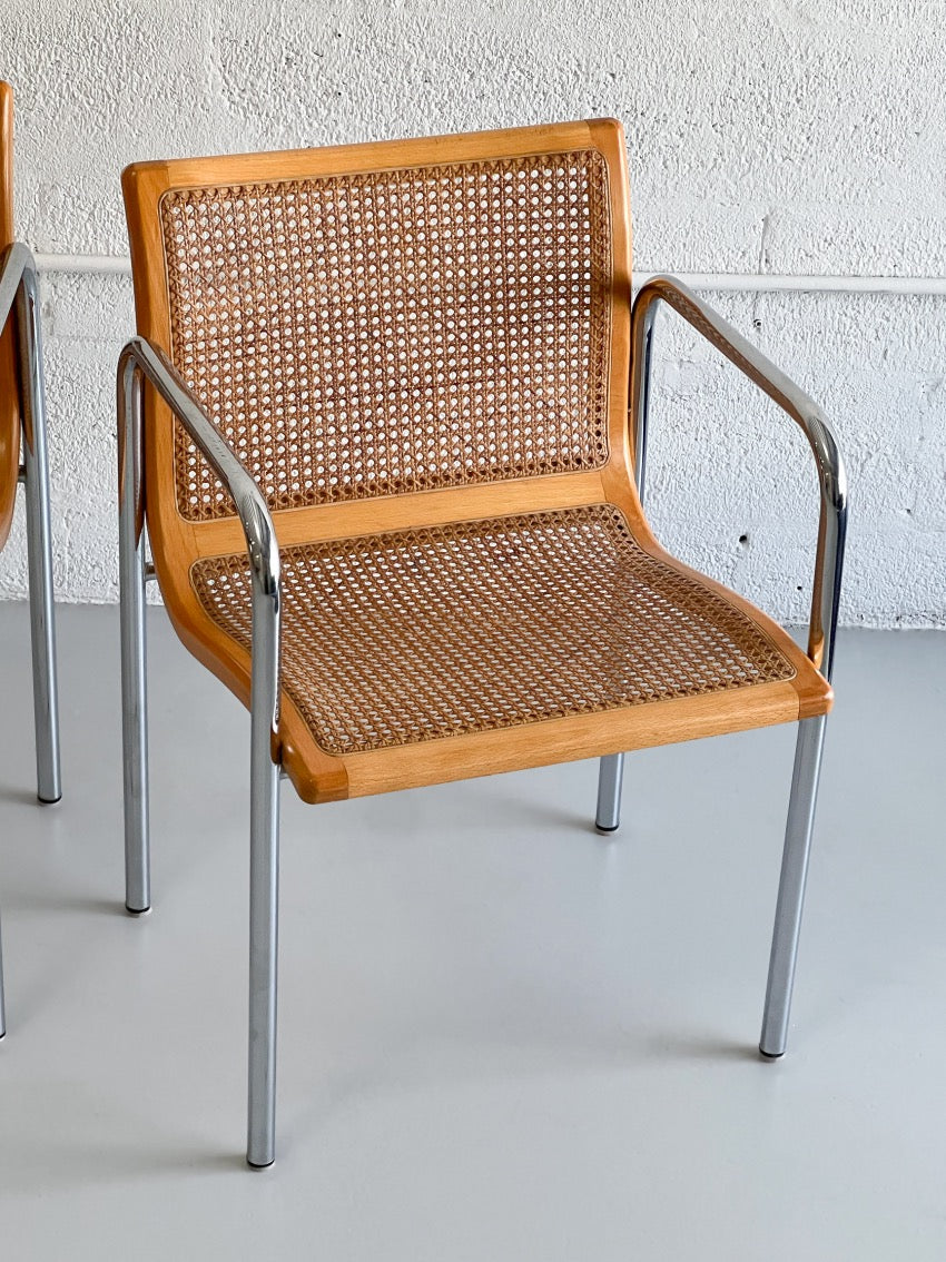 Set of 2 Tubular Chrome and Cane Chairs, 1970s