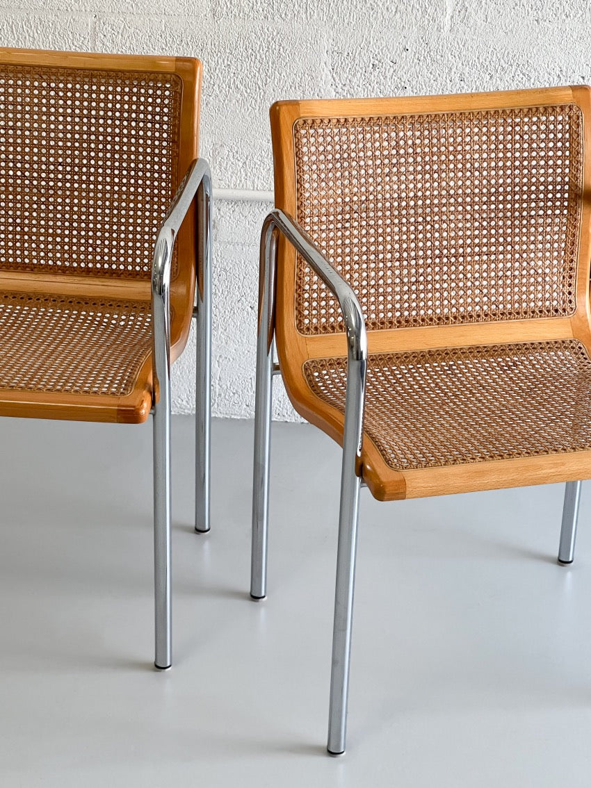 Set of 2 Tubular Chrome and Cane Chairs, 1970s