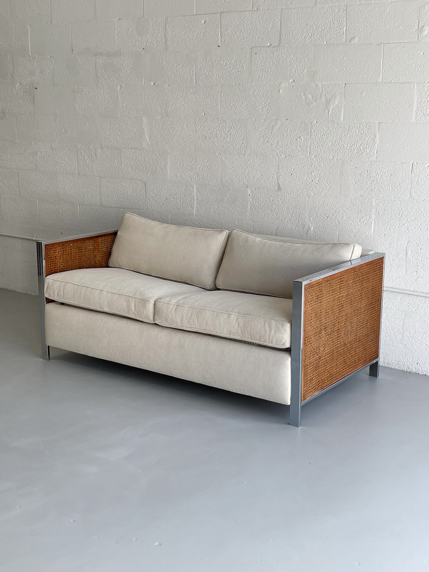 Cane and Chrome Sofa Bed, 1970s