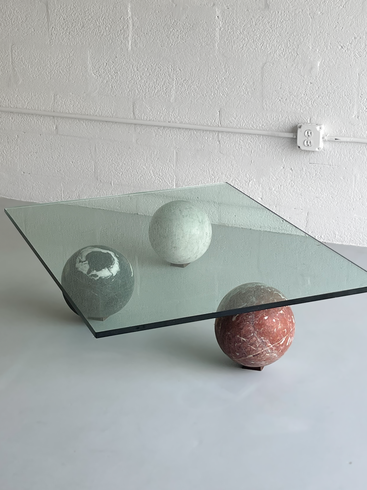 1990s Solid Marble Spheres and Glass Coffee Table by Cattelan Italia
