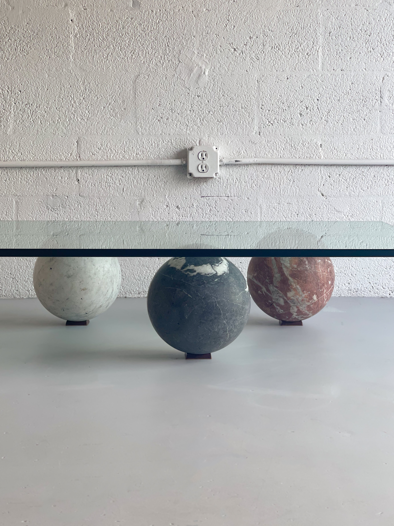 1990s Solid Marble Spheres and Glass Coffee Table by Cattelan Italia