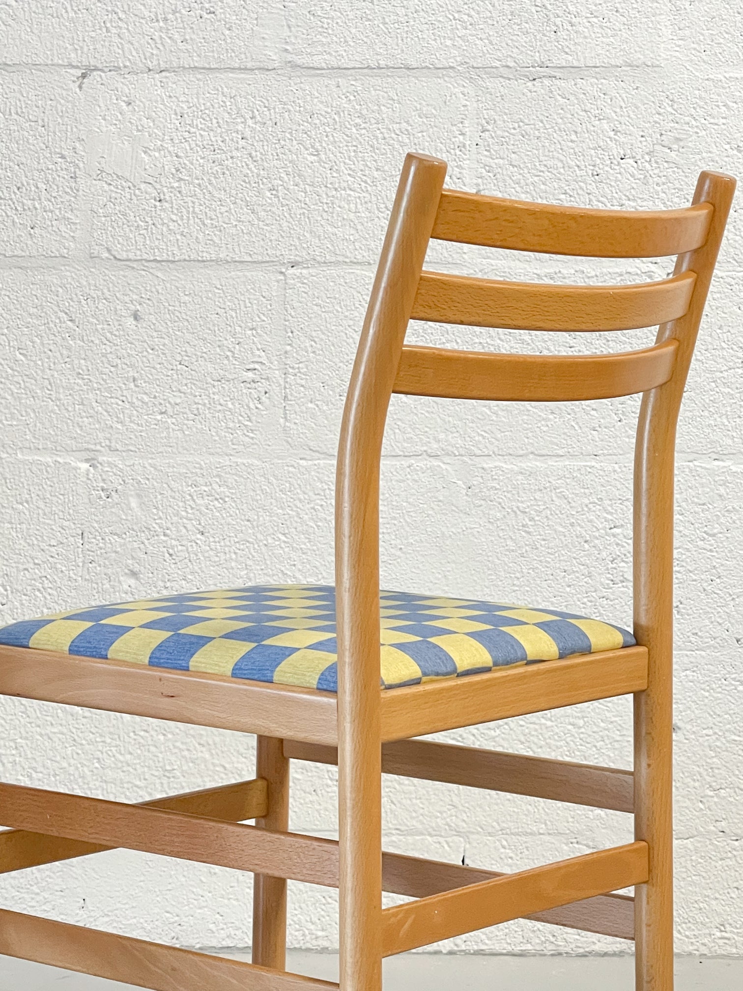 Vintage Wooden Ladder Back Dining Chair with Checkerboard Seat