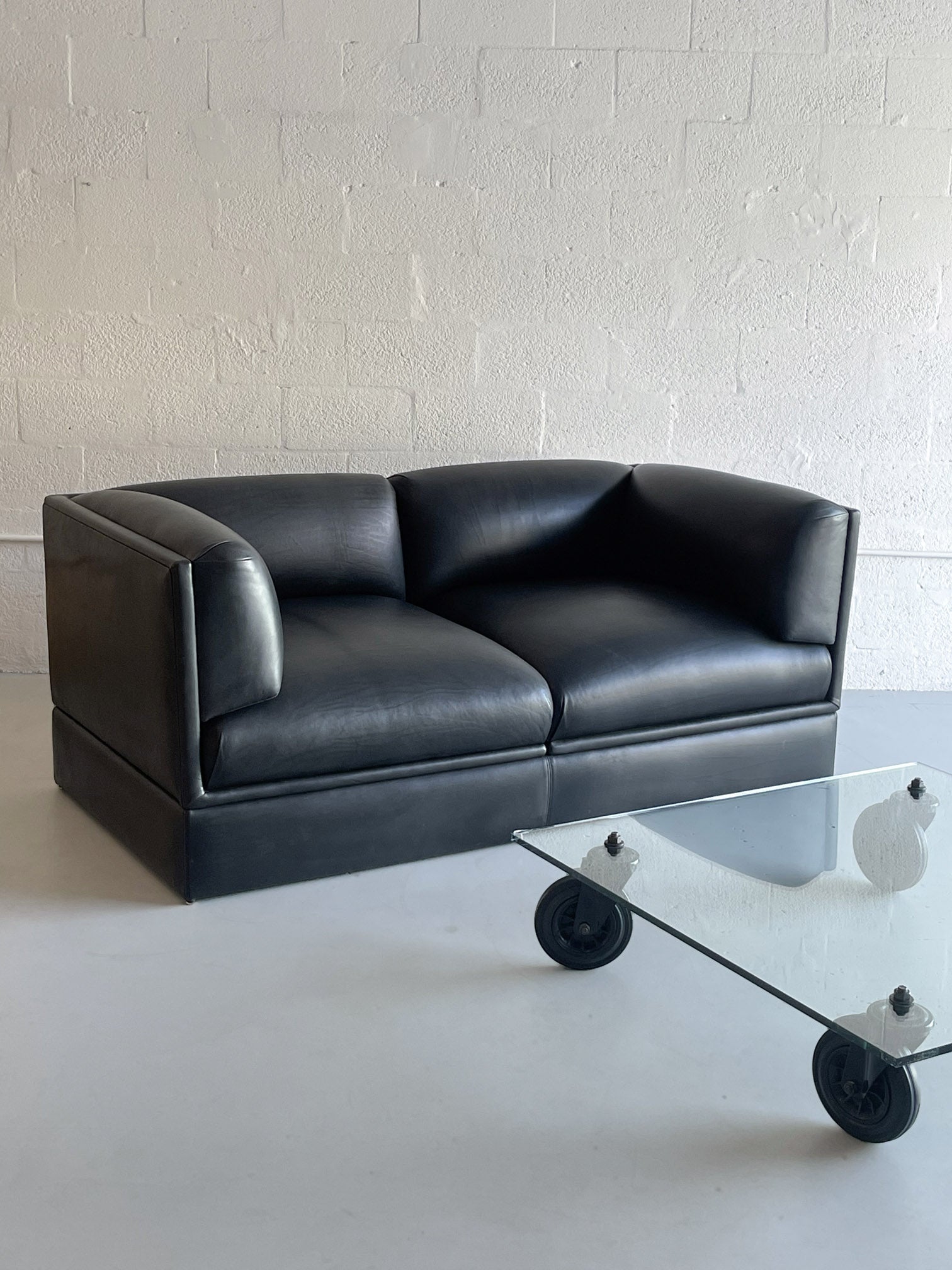 1990s Chunky Black Leather Sofa