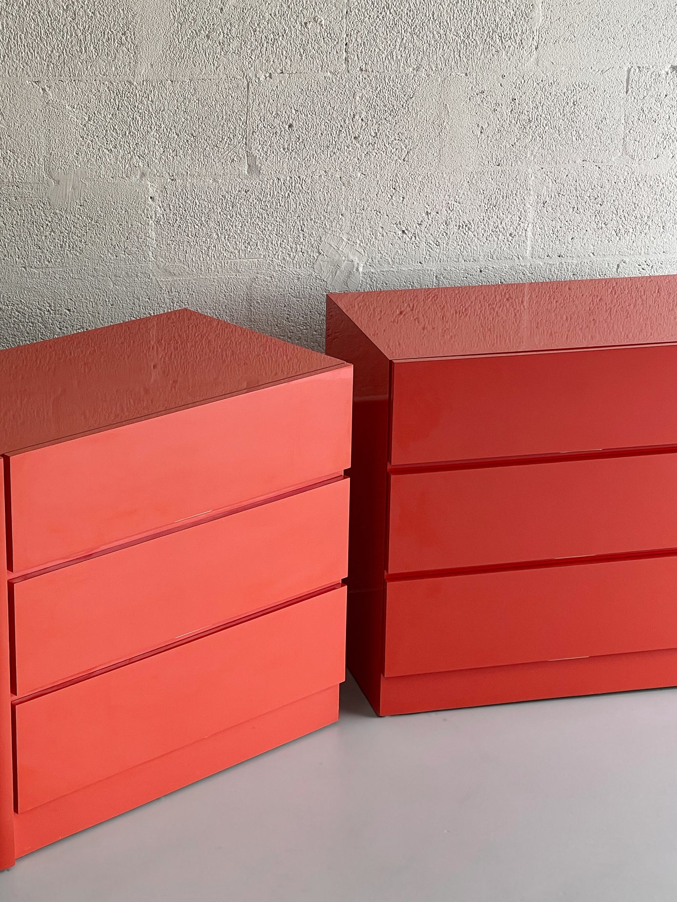 Large Coral Laminate Nightstands - a Pair