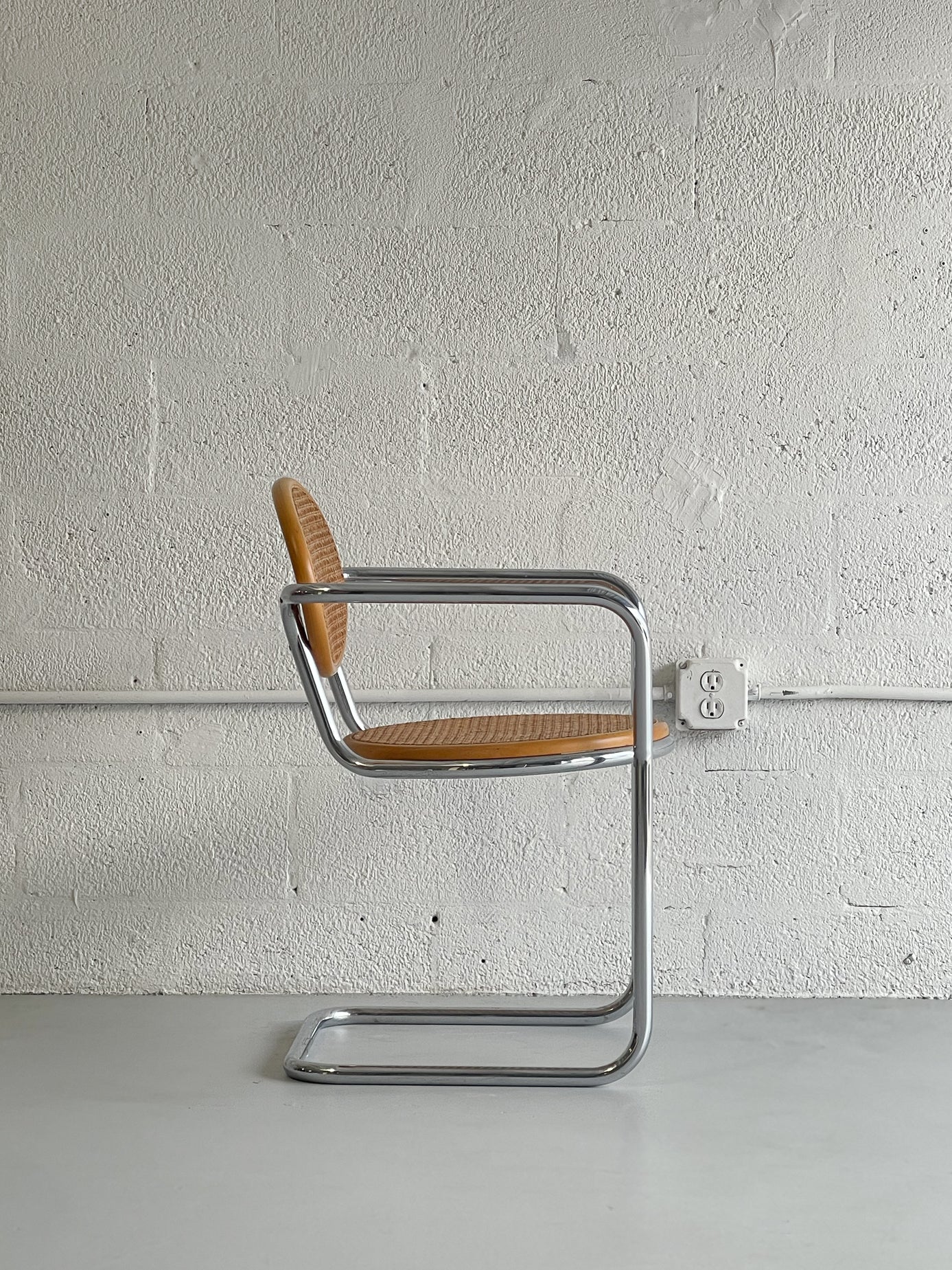 Tubular Chrome and Cane Chair with Floating Seat, 1970s