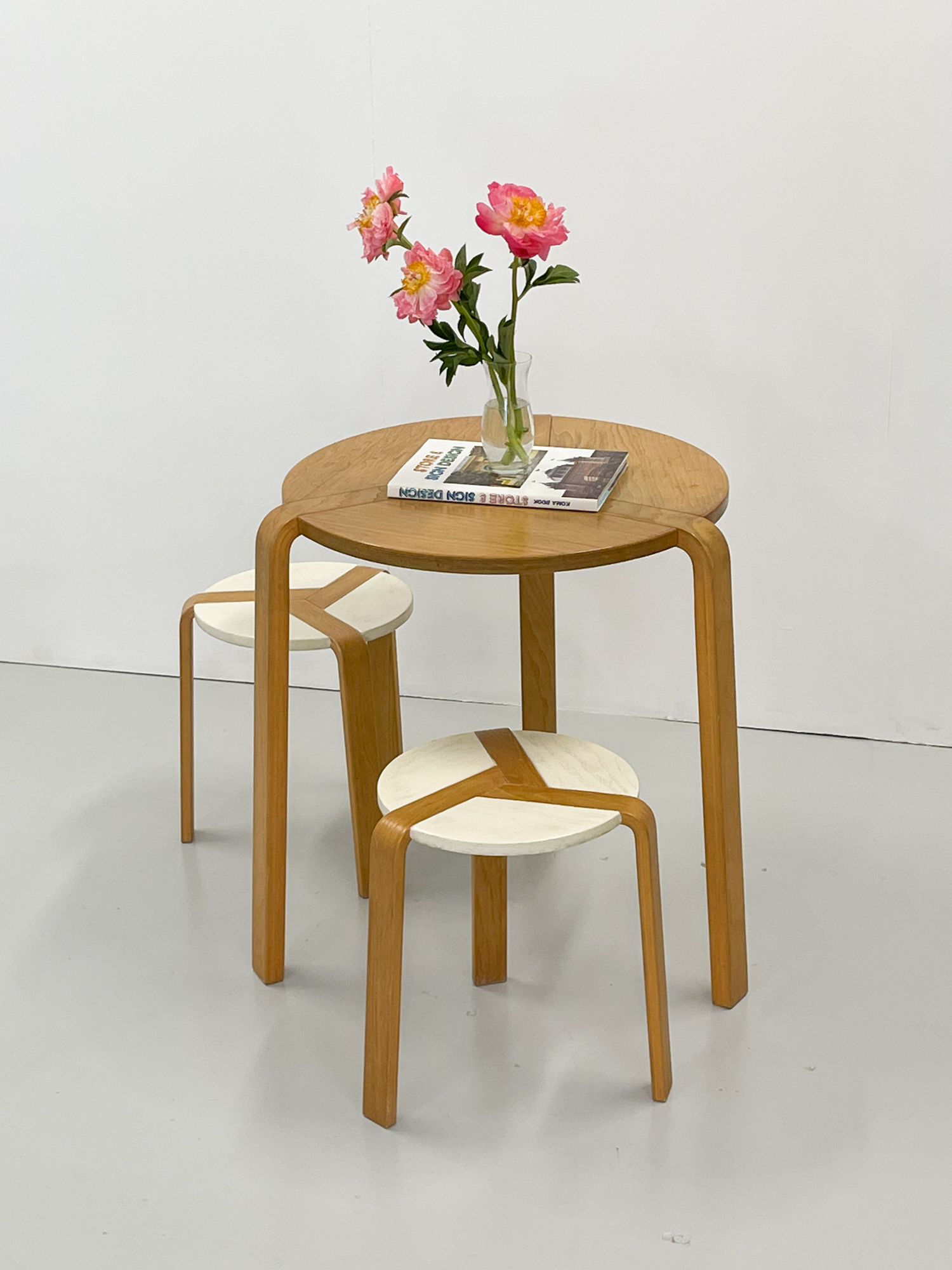 1970s Birch Jocker Table and Stools by A. Simonit & G. Del Piero for Olivo Srl