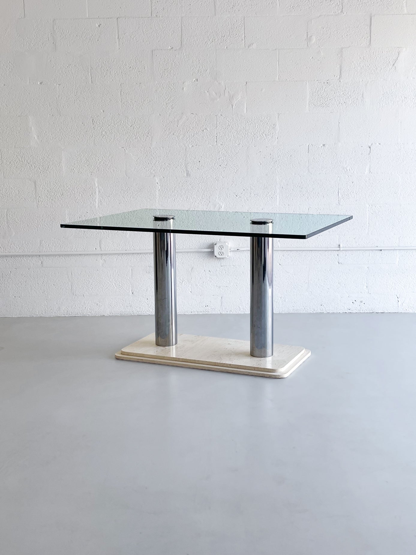 1980s Travertine and Chrome Dining Table by Pace Collection