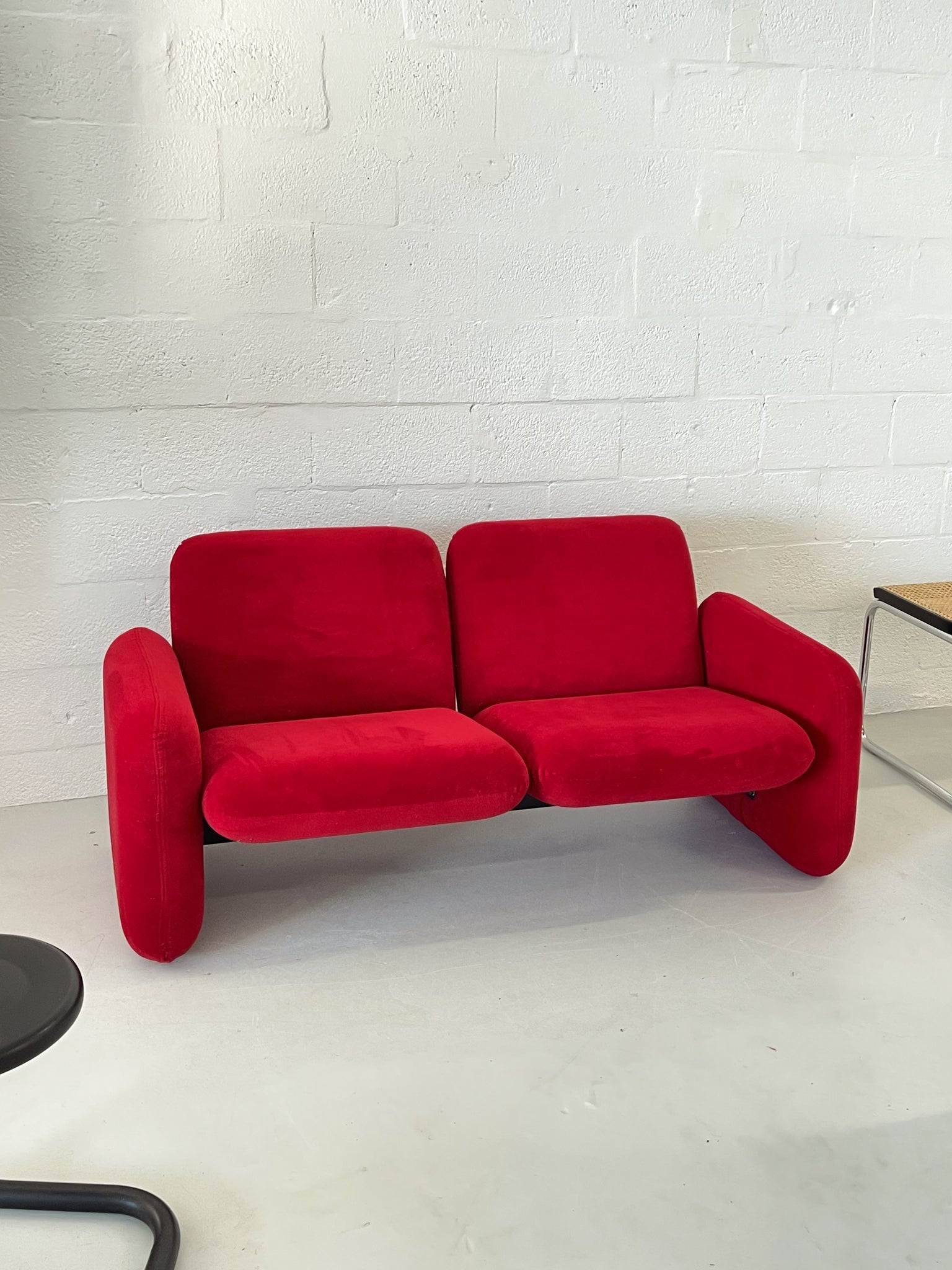 2-Seater Chiclet Sofa by Ray Wilkes for Herman Miller in Red Velvet